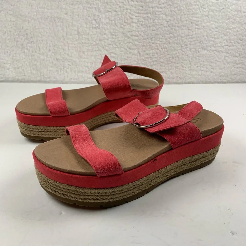 UGG April suede espadrille platform sandal coral pink 9.5 NWOB Flaw Mark 7230‎